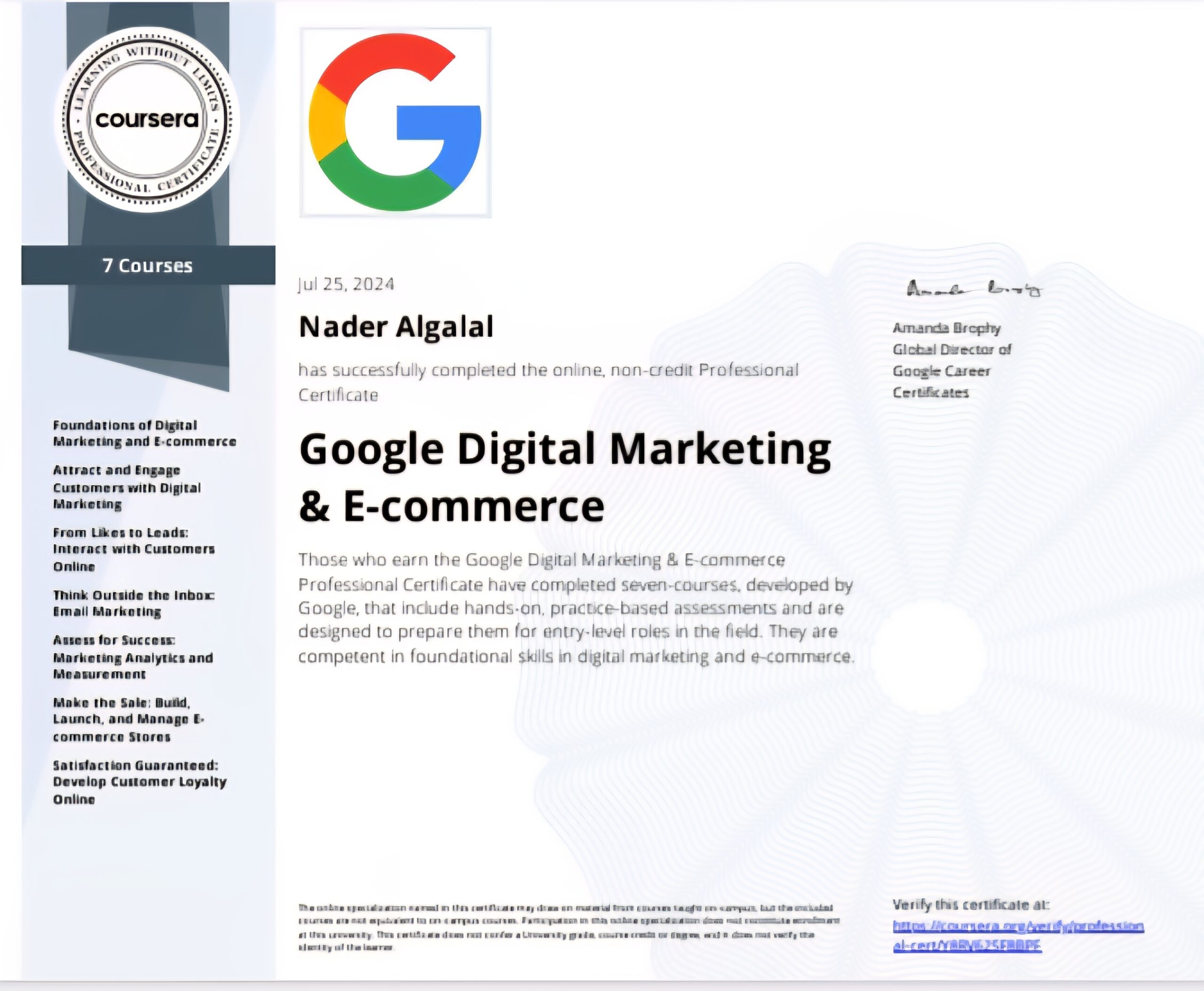 شهادة Google التسويق الرقمي