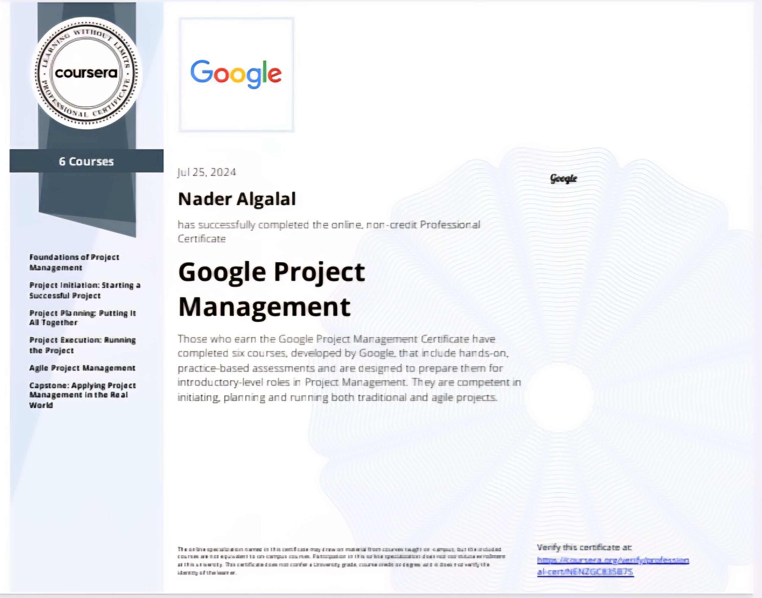 شهادة Google إدارة المشاريع