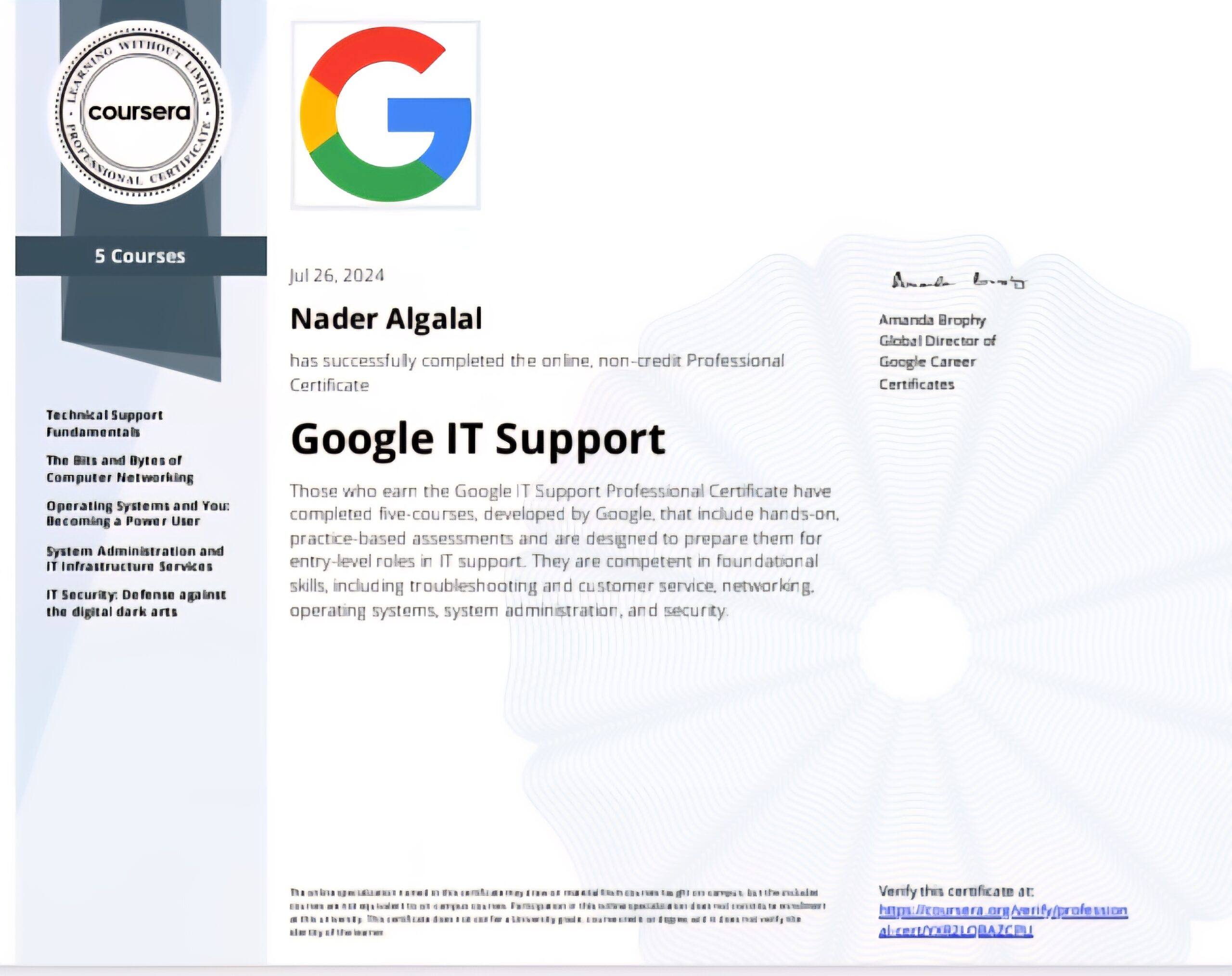 شهادة Google IT Support
